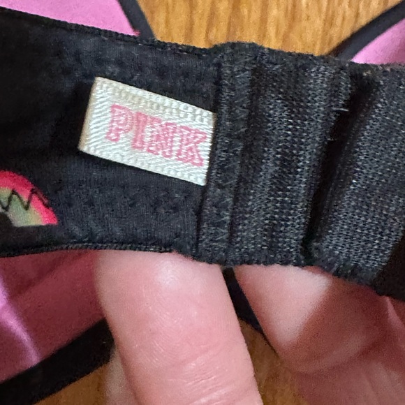PINK Victoria's Secret Black Bra with Rainbow Accents Sz 32D - Picture 3 of 7